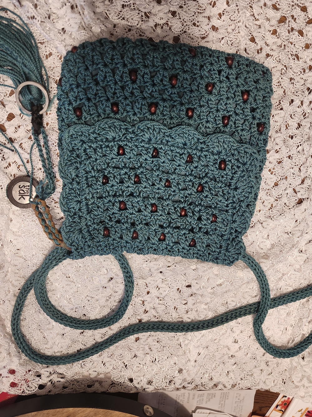 BoHo The Sak Teal Crochet Beaded Crossbody Bag - Picture 4 of 4